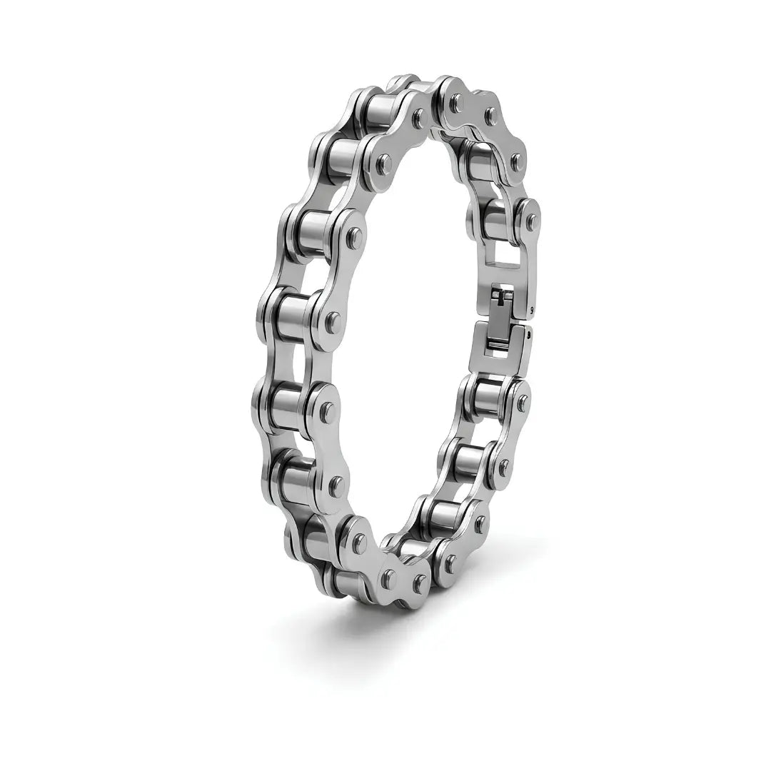 Bicycle Motorcycle Chain Bracelet – 21cm 12mm Industrial Roller Chain Link Bracelet in Gold & Silver for Men
